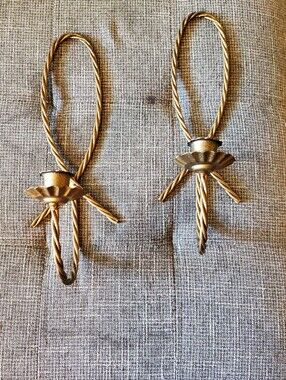 Set Of 2 Home Interiors Gold Twisted Metal Candle Holders